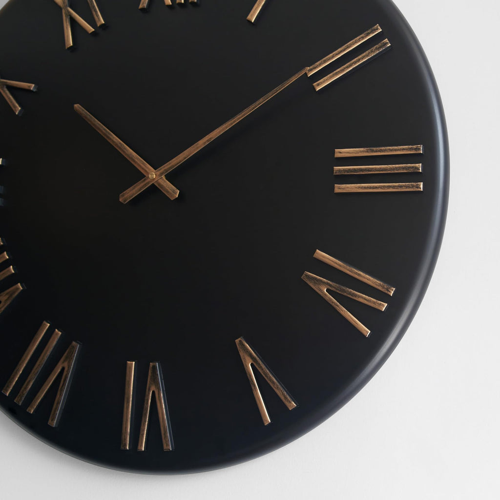 Large Modern Wall Clock, 24 inch, Matte Black, Metal Face, Quartz Movement