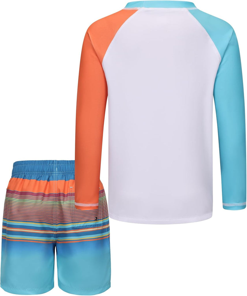 Boys Two Piece Rash Guard Swimsuits Set with Swim Trunk Kids Long Sleeve Bathing Suit Swimwear Set