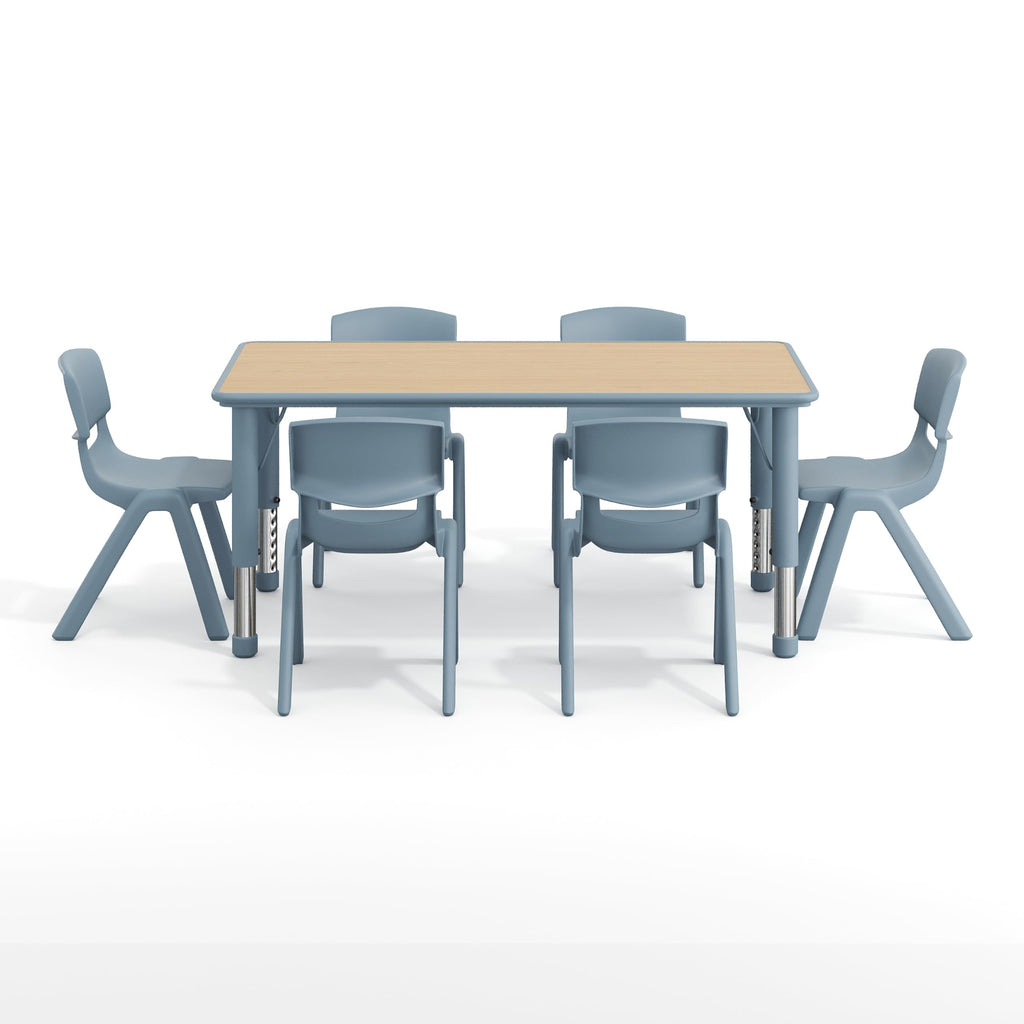 7-Piece Kids Activity Table and Chair Set, NAT/Dusty Blue