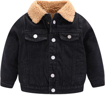 Little Boys Denim Jacket Fleece Lined Cute Sherpa Collar Snap Button