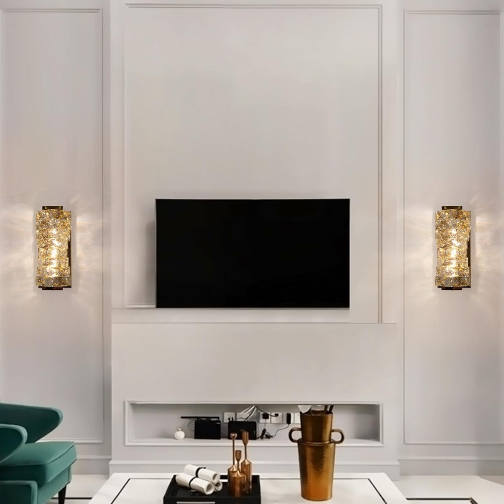 Gold Crystal Wall Sconce, Modern Dimmable LED Sconces Wall Lighting, Luxury Vanity Light Fixture Bathroom Wall