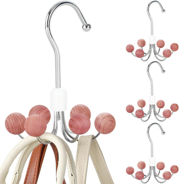 Hoodie Hangers 4-Pack with 6 Cedar Balls, 360°Swivel Purse Hanger, Scarf Hanger, Closet Hooks, Handbag Organizer, Bra