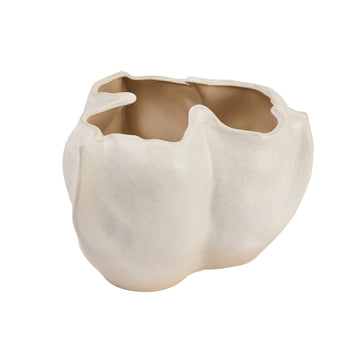 Decorative Organically Shaped Stoneware Planter, Matte Cream