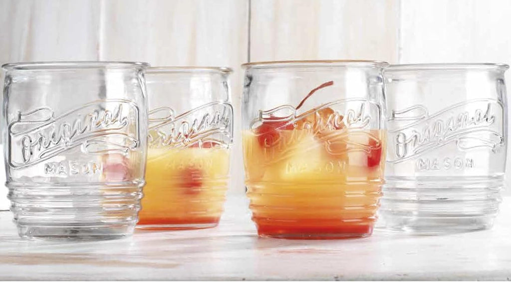 Original Mason Set of 8 Drinking Glasses 4-20 Oz Highball Glasses, and 4-13 Oz Whiskey Glass Cups For Everyday Home