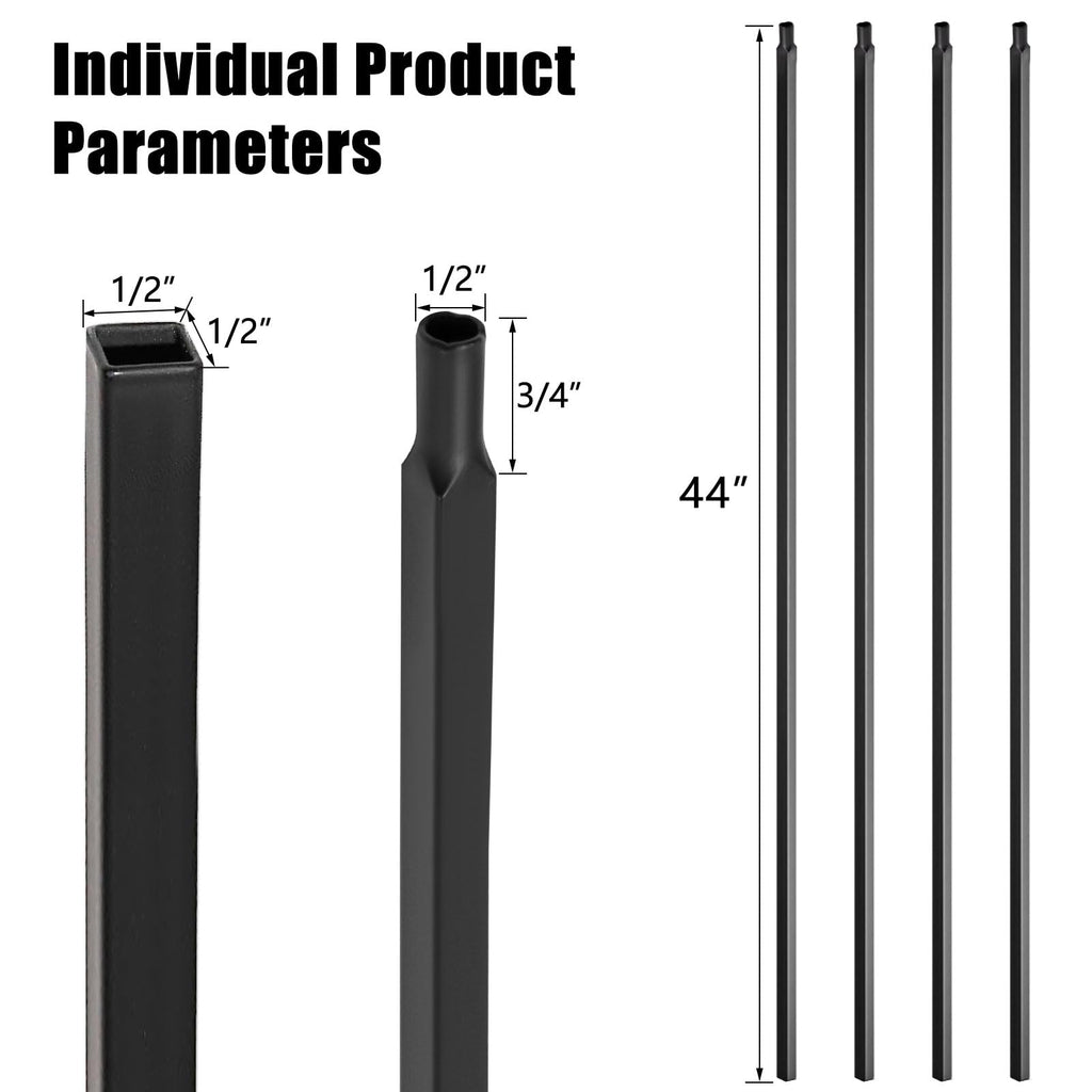 50 Pcs Iron Balusters for Staircase, 1/2" x 44" Wrought Iron, Square Metal Hollow Straight Spindles for Stairs, Satin