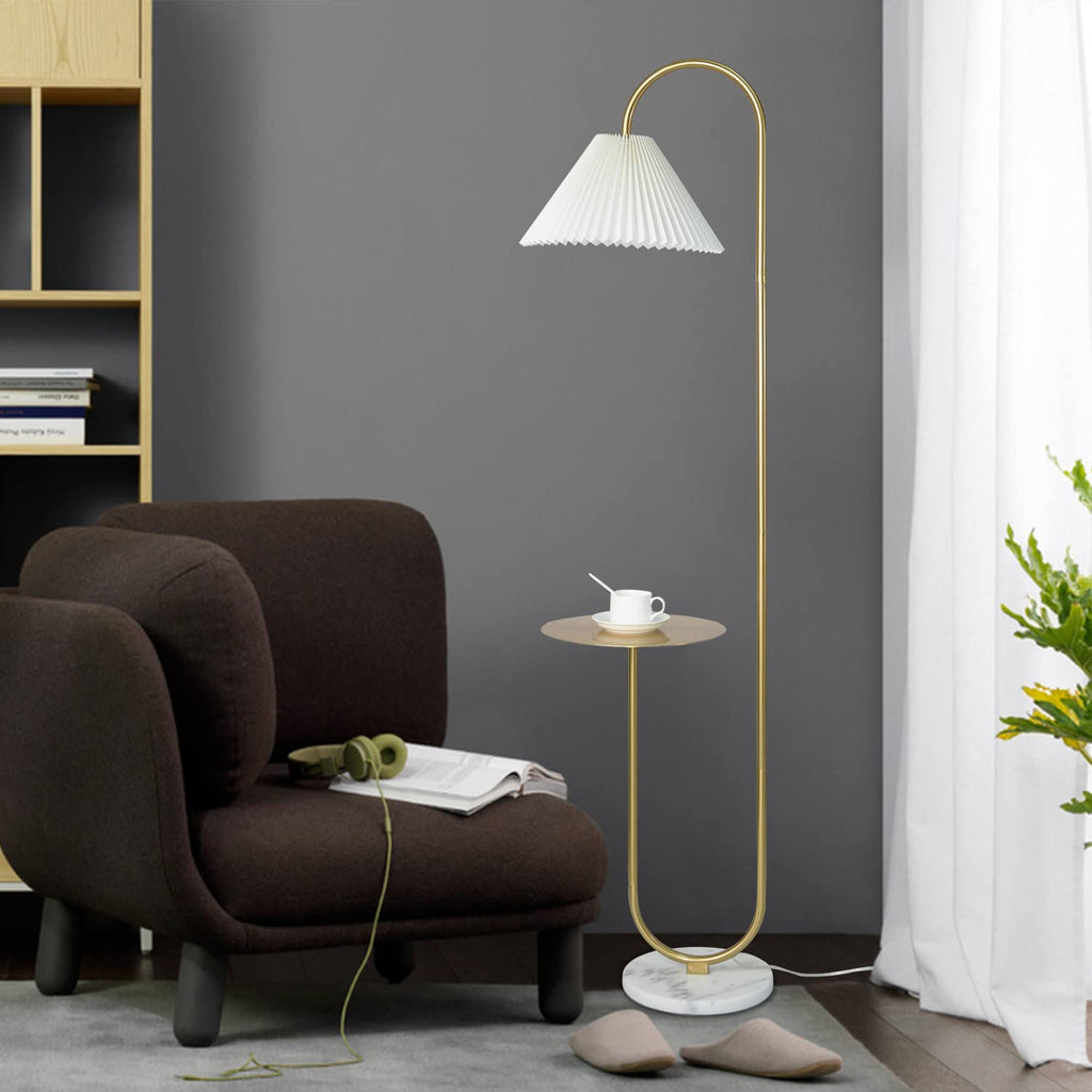 Modern Elegant with Tray Floor Lamp Cafe Den Living Room Bedroom, Foot Switch and Brass/Gold Finish, Light Yellow