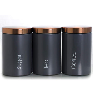 Essential Kitchen Storage 3 Piece Sugar, Coffee and Tea Canister Set in Matte Gray