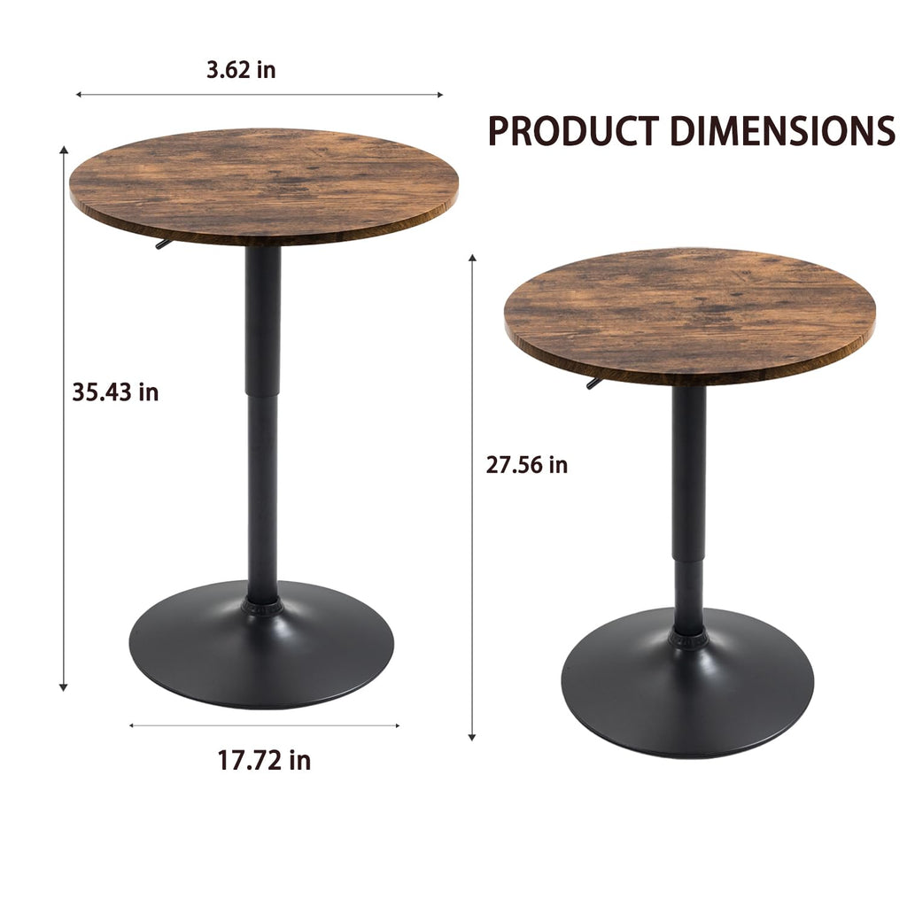 Round Bar Table Height Adjustable with MDF Top, 23.6 i n Modern Cocktail Bar Table with 360 Swivel for Suitable for