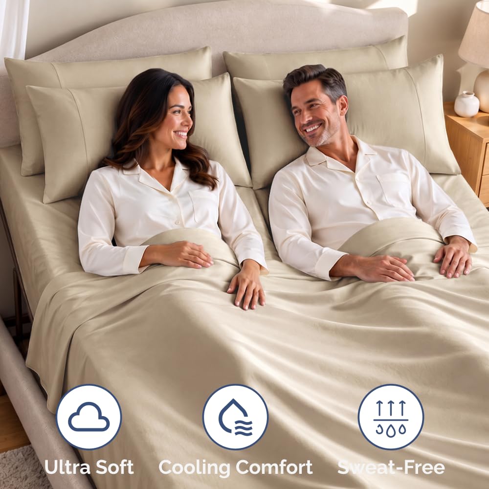 Flex Top Split Head King 4 Piece Sheet Set - Ultra-Soft, Breathable - Wheat