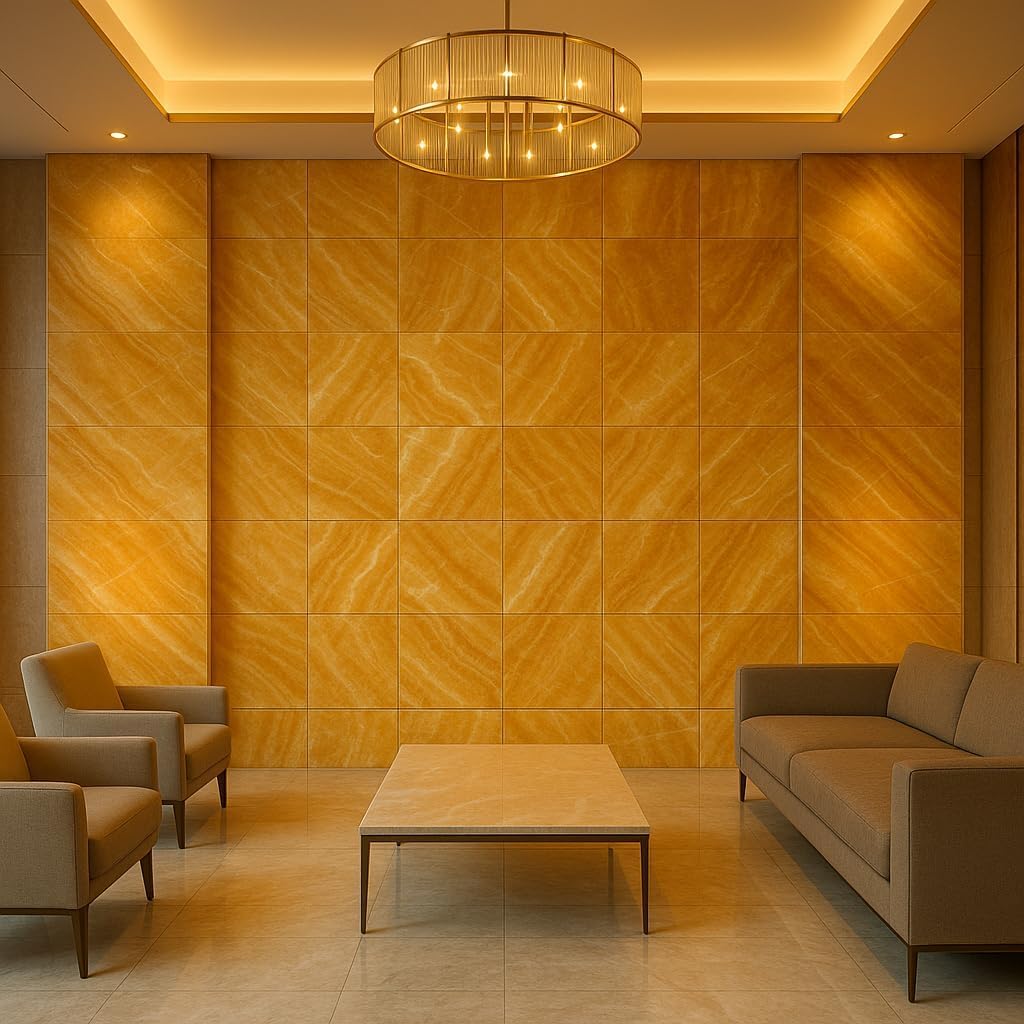 Premium Gold Onyx 12x12 Polished Marble Tile - Natural Stone Floor, Kitchen Backsplash, Fireplace Surround, Wall