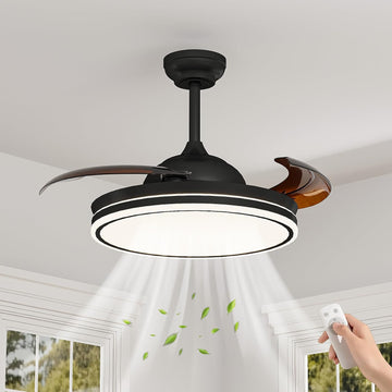 42 Inch Retractable Ceiling Fan with Lights and Remote Control - Invisible Blades Low Profile Ceiling Fan with 36W