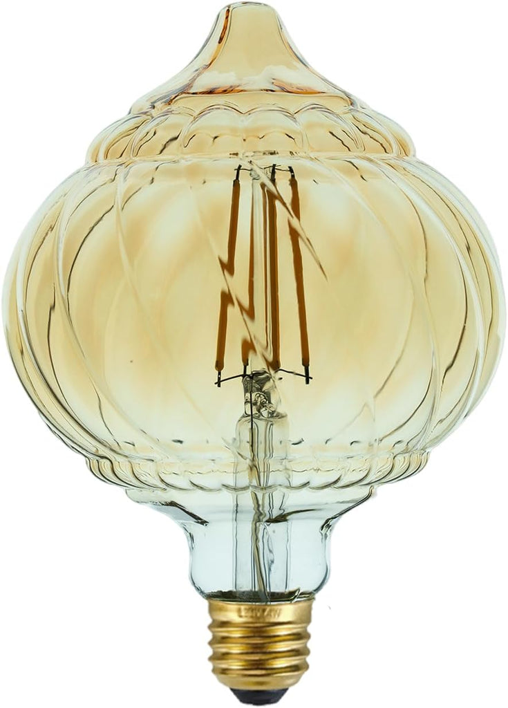 G40 LED Edison Bulb, Pumpkin Shape, Amber Hand-Blown Hard Glass, 4W 110-130V, E26, 2500K Warm Yellow Light, 400LM
