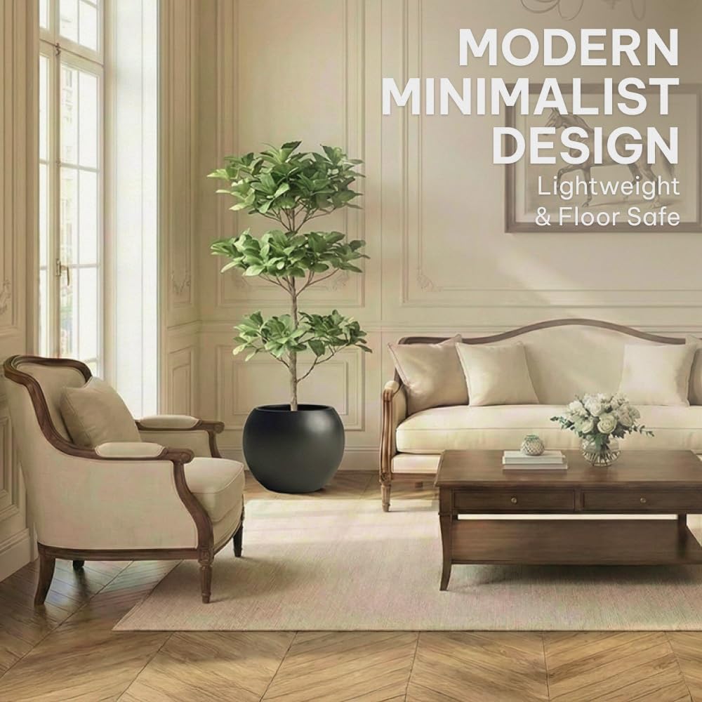 Wil&Vic89s Nova Round Fiberglass Planter 16.7H x21D Indoor Outdoor Black | Coco mat included, Large plant pot, Tree