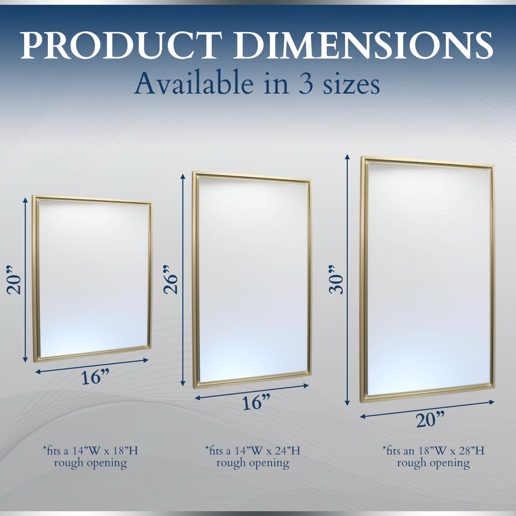 16x26 Parker Metro Metal Framed Rectangle Recessed Bathroom Medicine Cabinet, Floating Mirror, 14x24 in-Wall Opening