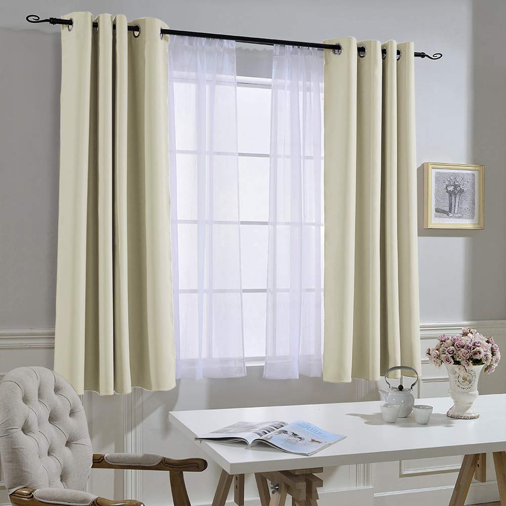 Bedroom Curtains Room Darkening Draperies - Grommet Top Beige Thermal Insulated Energy Saving Privacy Drapes /Home