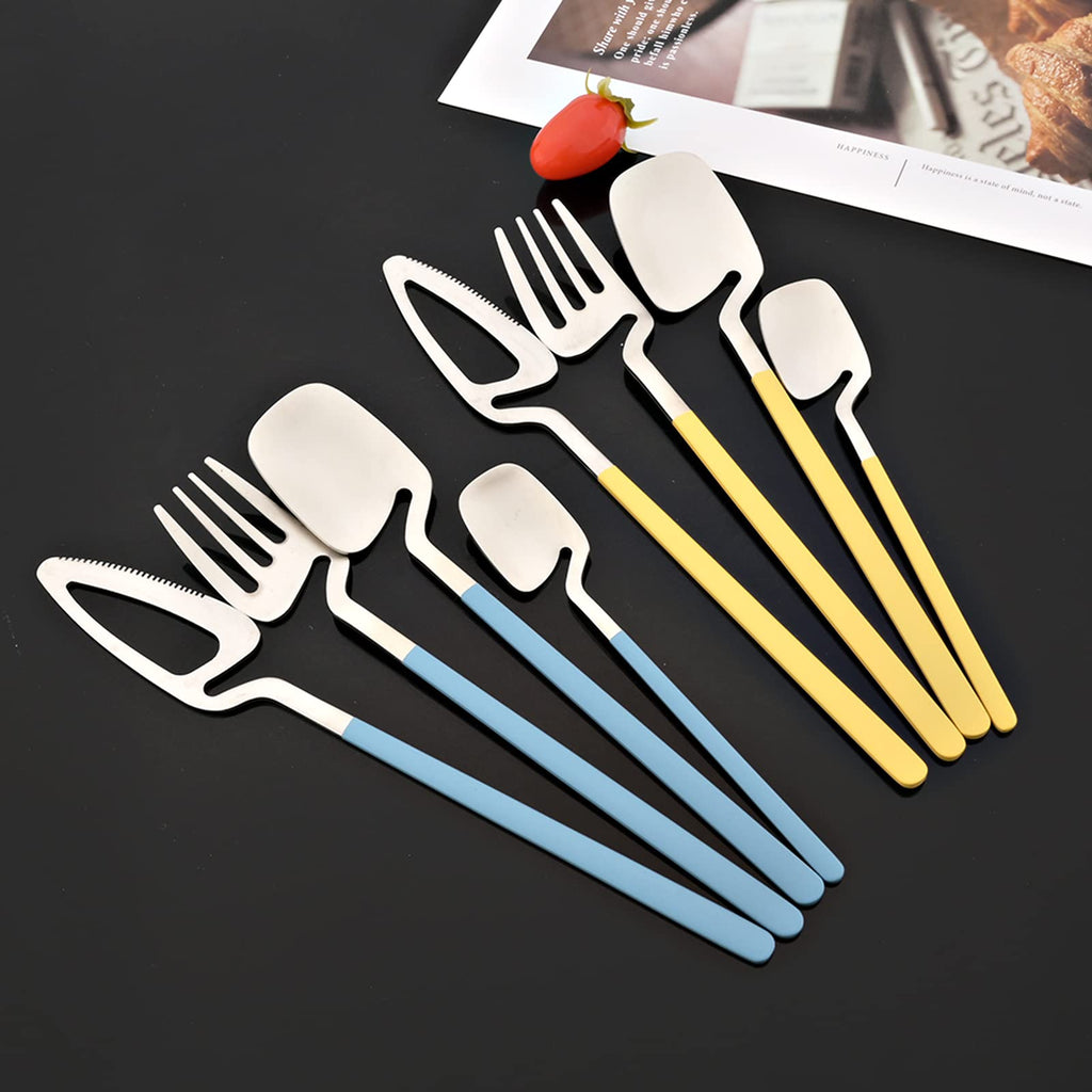 Hangable Silverware Set, Fresh Macaron Colors Flatware Cutlery Set Service for 2, Satin Finish 8 Piece Stainless