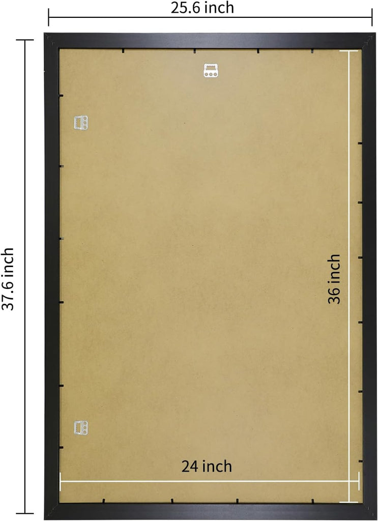 24" x 36" Poster Frame with Wood and Plexiglass, 1 Pack Black | Horizontal or vertical display, wall-mount ready