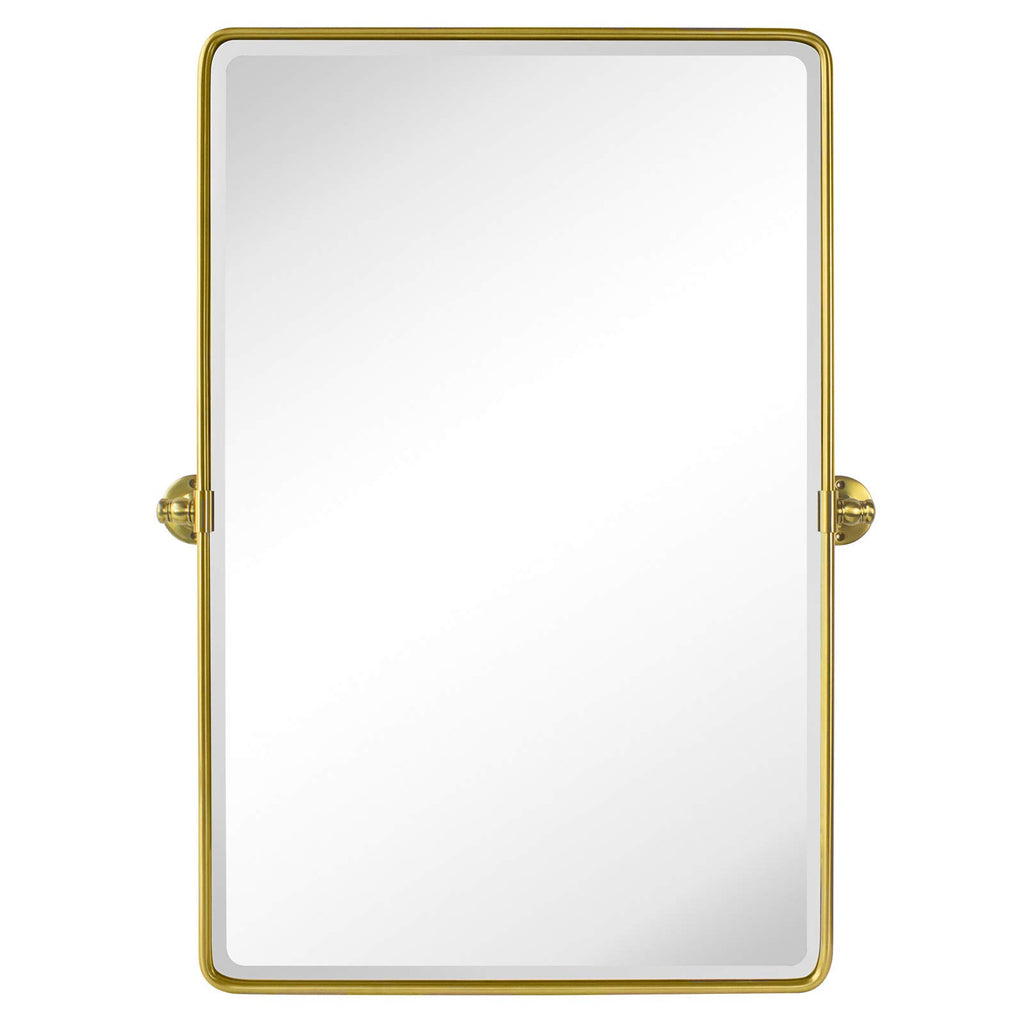 Gold Pivot Rectangle Bathroom Vanity Mirrror Farmhouse Tiltable Rounded Metal Framed Pivoting Bathroom Mirror