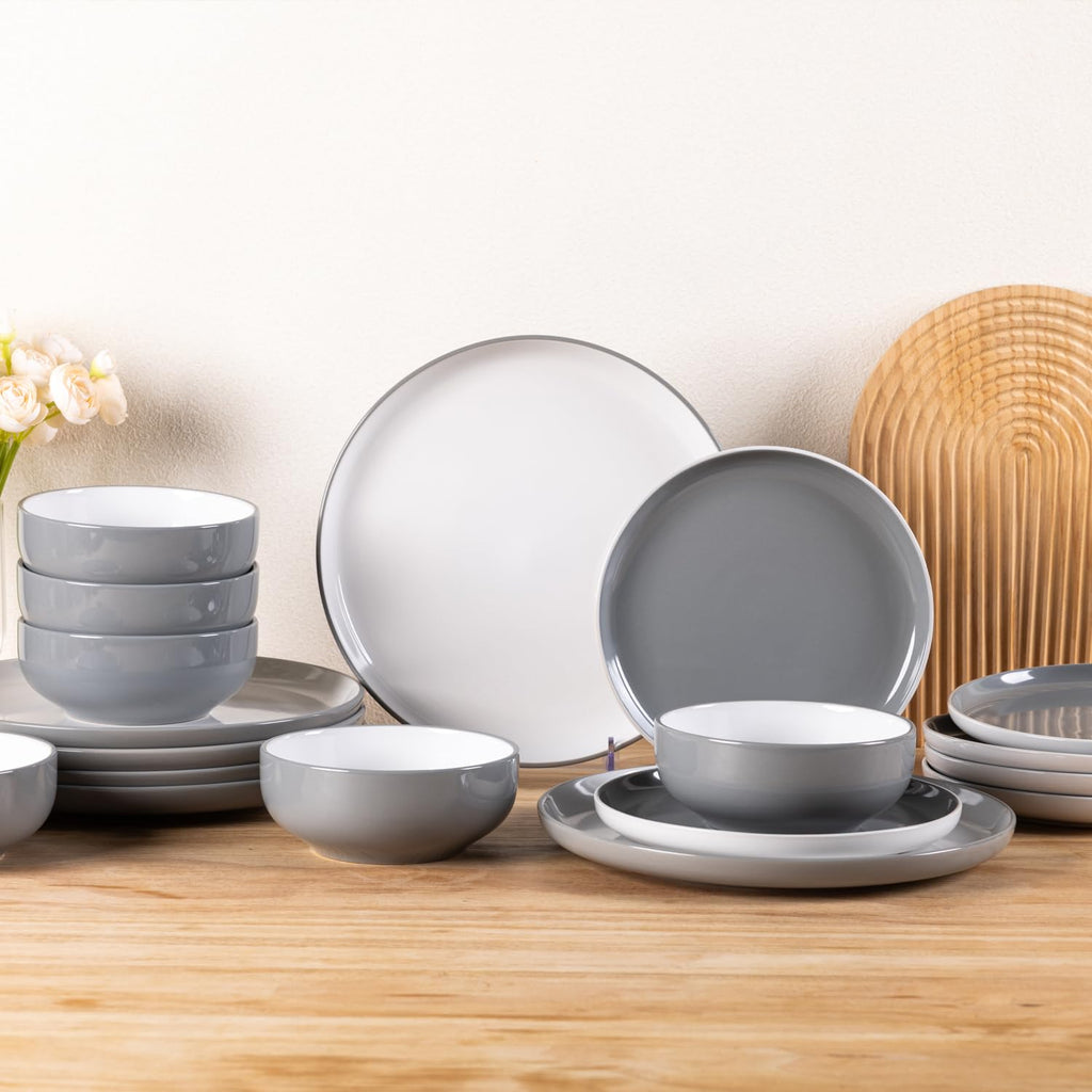 Ceramic Dinnerware Set for 4, 12 Pcs Plates and Bowls Sets Dishes