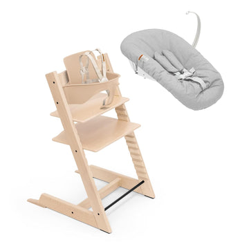 Tripp Trapp High Chair with Newborn Set and Tray, Natural/Grey | Includes Chair, Newborn Set, Removable Harness
