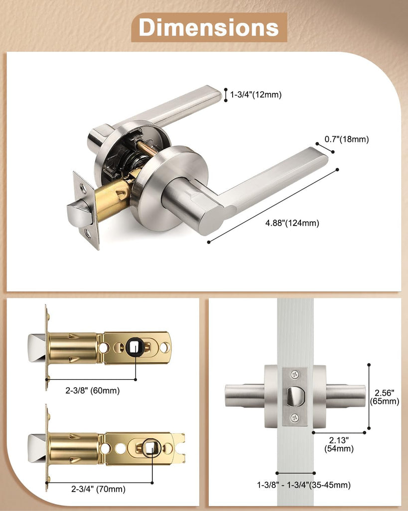 Keyless Door Lever Handles Passage Interior Locksets Brushed Nickel Finished Hardware 6 Pack