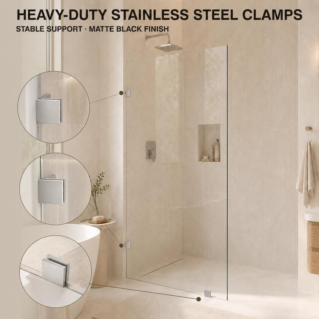 30" x 72" Frameless Fixed Shower Panel, 3/8" Clear Tempered Glass, Chrome