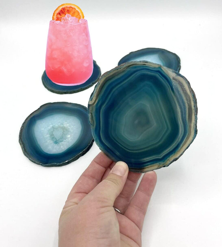 Teal Agate Coasters Geode Coasters Desk Decor - Set of 4