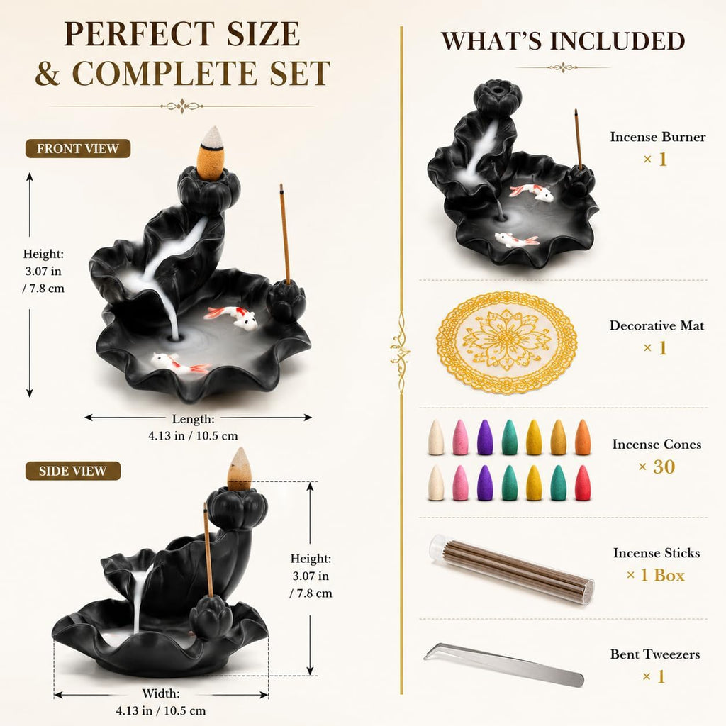 Ceramic Waterfall Backflow Incense Burner Holder, Home Aromatherapy Decoration Ornament with 30 Backflow Incense - Set of 83