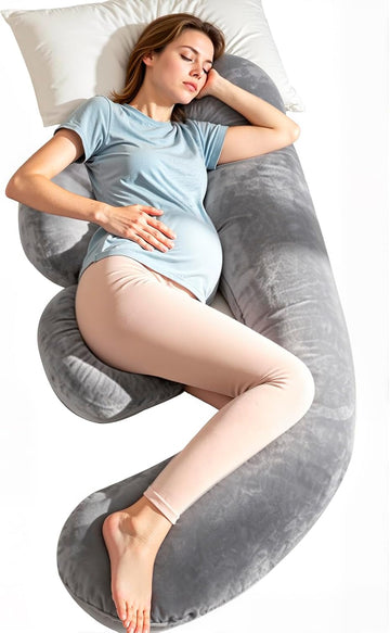 Memory Foam Pregnancy Pillow, F Shaped Maternity Pillow, Adjustable Pregnancy Wedge Pillow with Full Body Support for