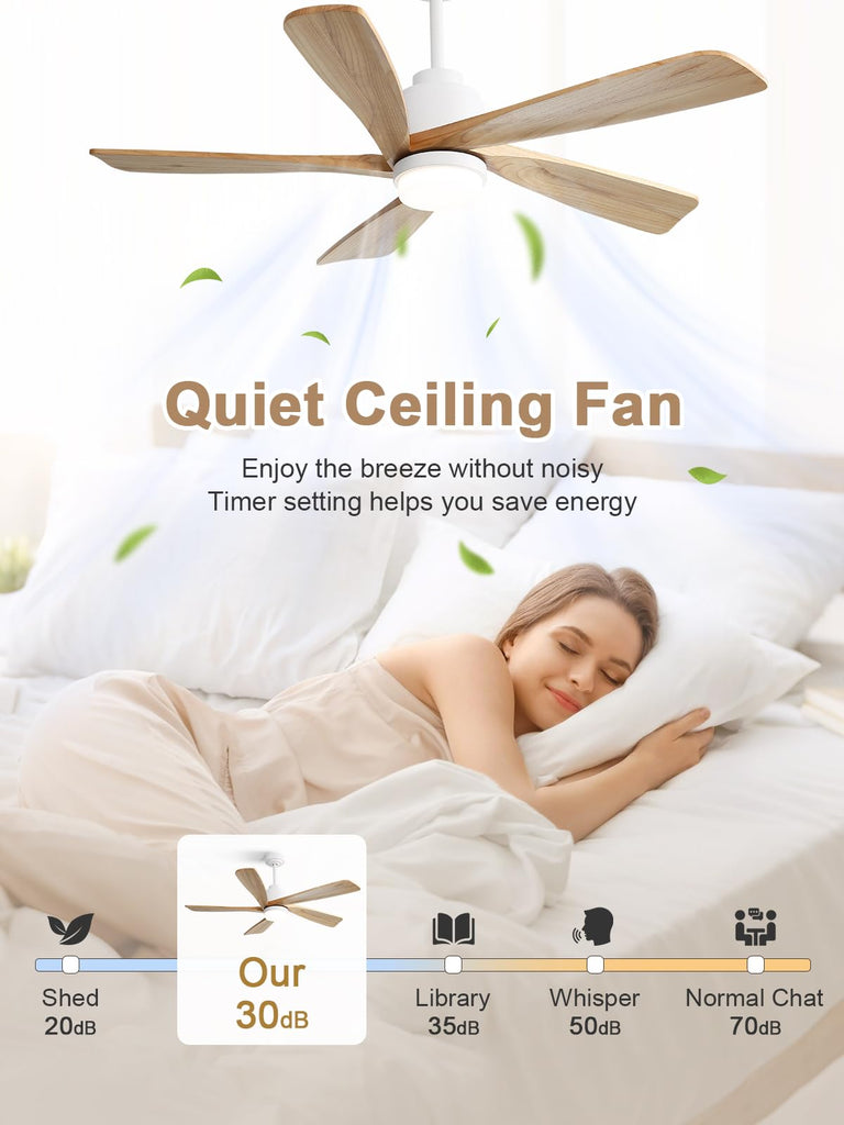 52 Inch Rustic Wood Ceiling Fan with Lights and Remote, 5 Blades