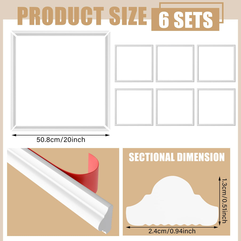 Accent Wall Molding Kit Premade Panel,6set,20x20in