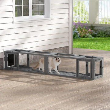 Customize Length Wooden Cat Play Tunnel with Platforms | Configurable Window Catio | Multi-Combination Extendable Cat