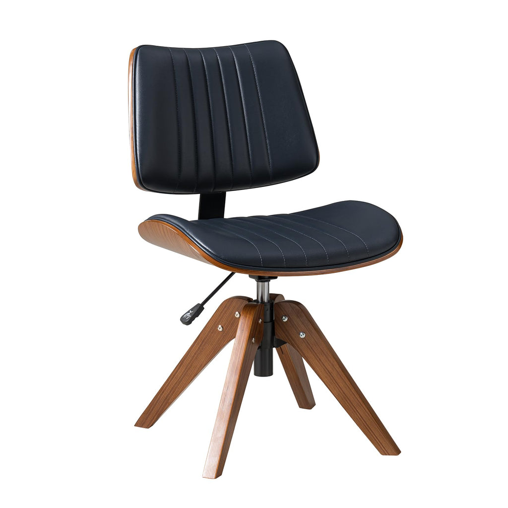 Faux Leather Home Office Desk Chair No Wheels, Navy