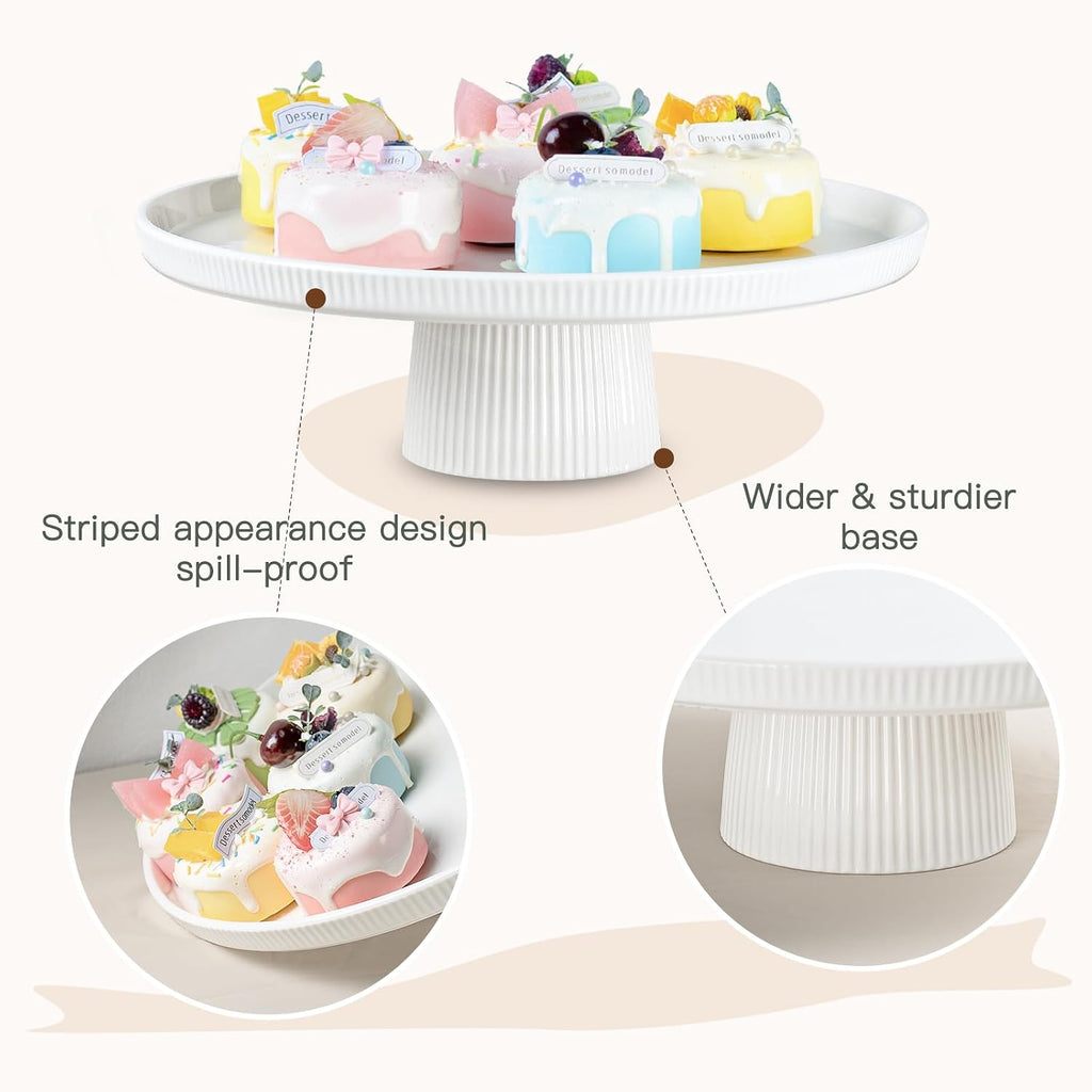 13 Inch Ceramic Cake Stand with Pedestal - White Round Cake Plate for Dessert Table Display, Elevated Cupcake Stand