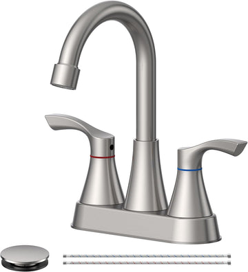 Brushed Nickel Bathroom Faucet 3 Hole, Evolvegoods 4 Inch Stainless Steel Bathroom Sink Faucet