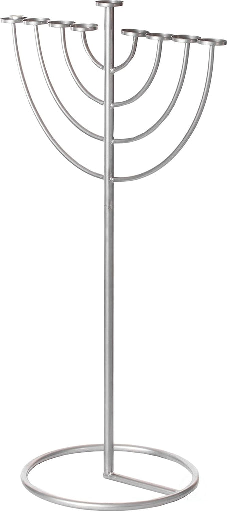 Modern Silver Hanukkah Candle Holder, 9 Branch Metal Aluminum for Hanukkah, Jewish , Contemporary Candle Holders