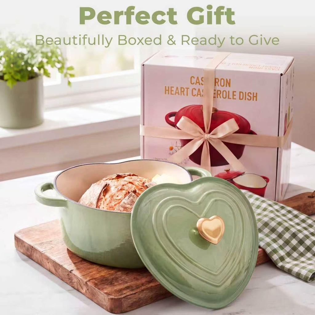 Heart Shaped Dutch Oven 2 QT, Enameled Cast Iron Pot (Green)