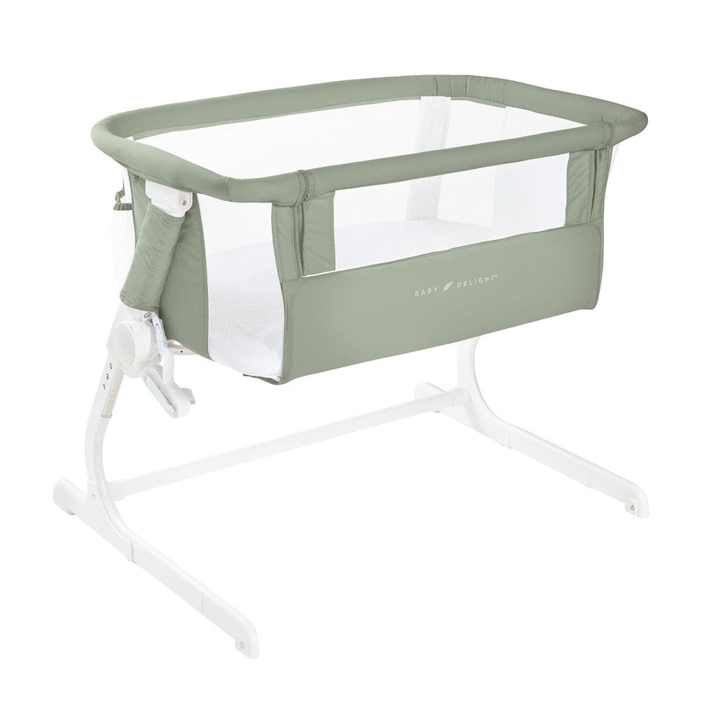 Beside MeTM Dreamer Bassinet, Organic Sage | 6-Position Height Adjustment, Mesh Wall for Air Flow & Visibility, Zip