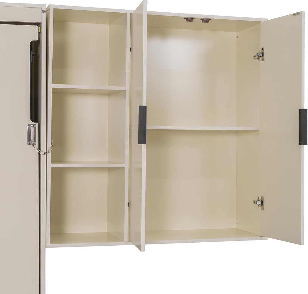Queen Murphy Bed with Couch,L-Shape Desk and Storage Cabinet & LED, Wood Folding Murphy Wall Bed with Desk,Sofa and