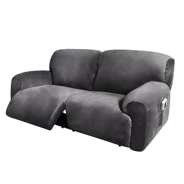 Extra Wide 75-100" 2 Seater Reclining Sofa Slipcover, Velvet Stretch 6-Piece, Soft Washable (Dark Grey)