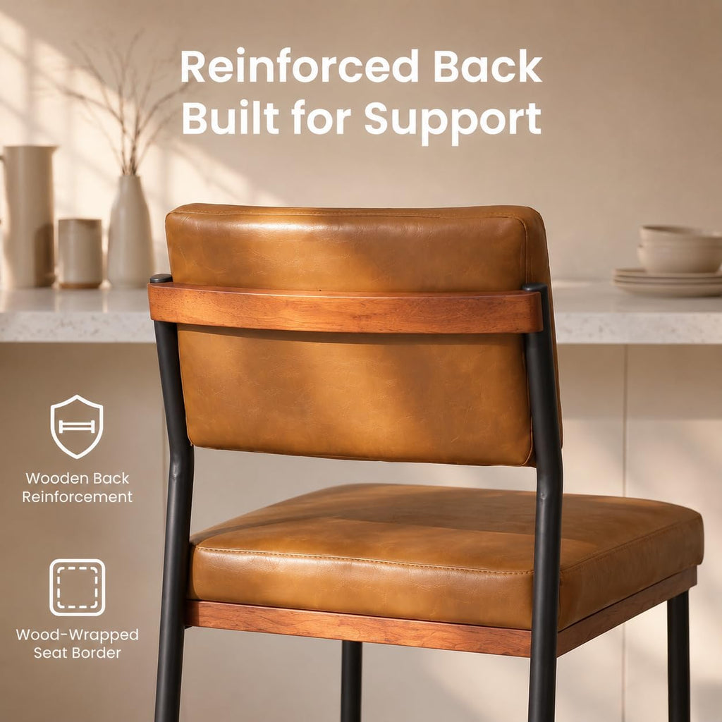 Faux Leather Bar Stools Set of 3,26 Inch Modern Counter Height Bar Stools Island,Counter Stools with Wide Back Sturdy