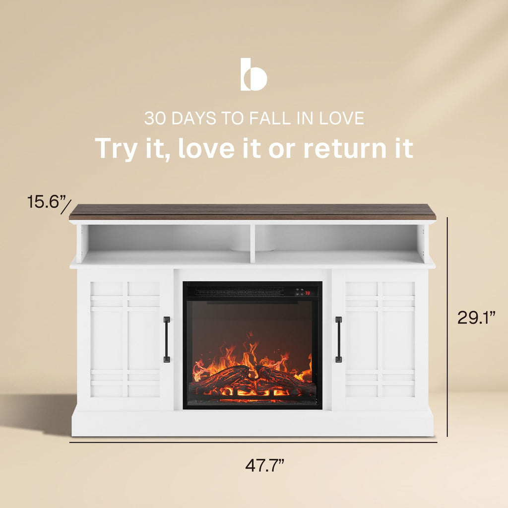 Norrell 48" TV Stand with 18" Electric Fireplace - White
