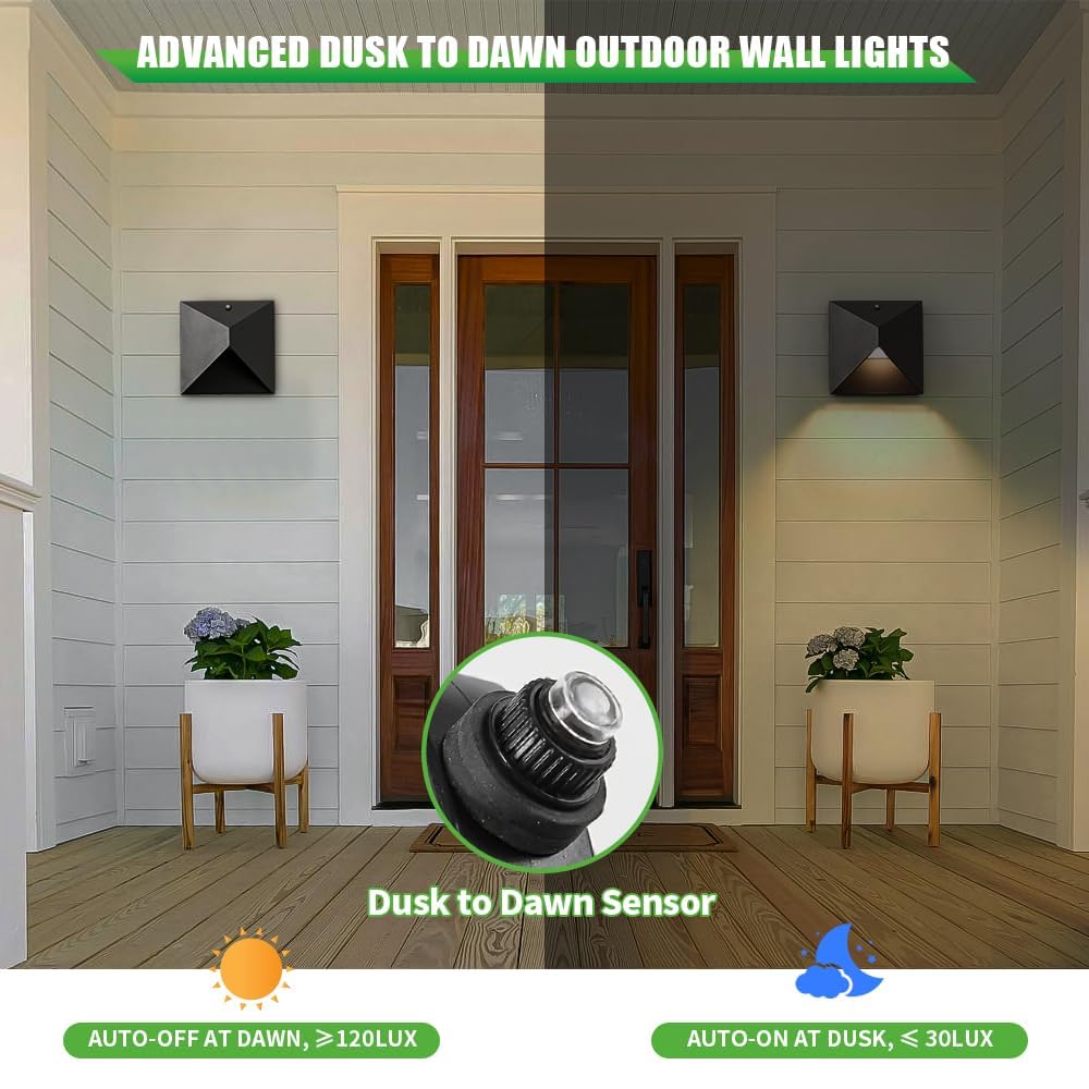 Outdoor Light Fixtures Wall Mount Dusk to Dawn, Porch Lights with 3 Lighting Mode(3000K/4000K/5000K), Waterproof