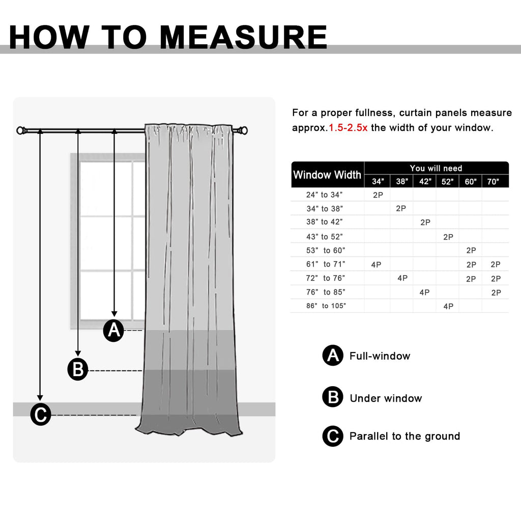 Blackout Curtains - Thermal Insulated Room Darkening Rod Pocket Curtains, Set of 2 Panels with Tiebacks, 38 x 84