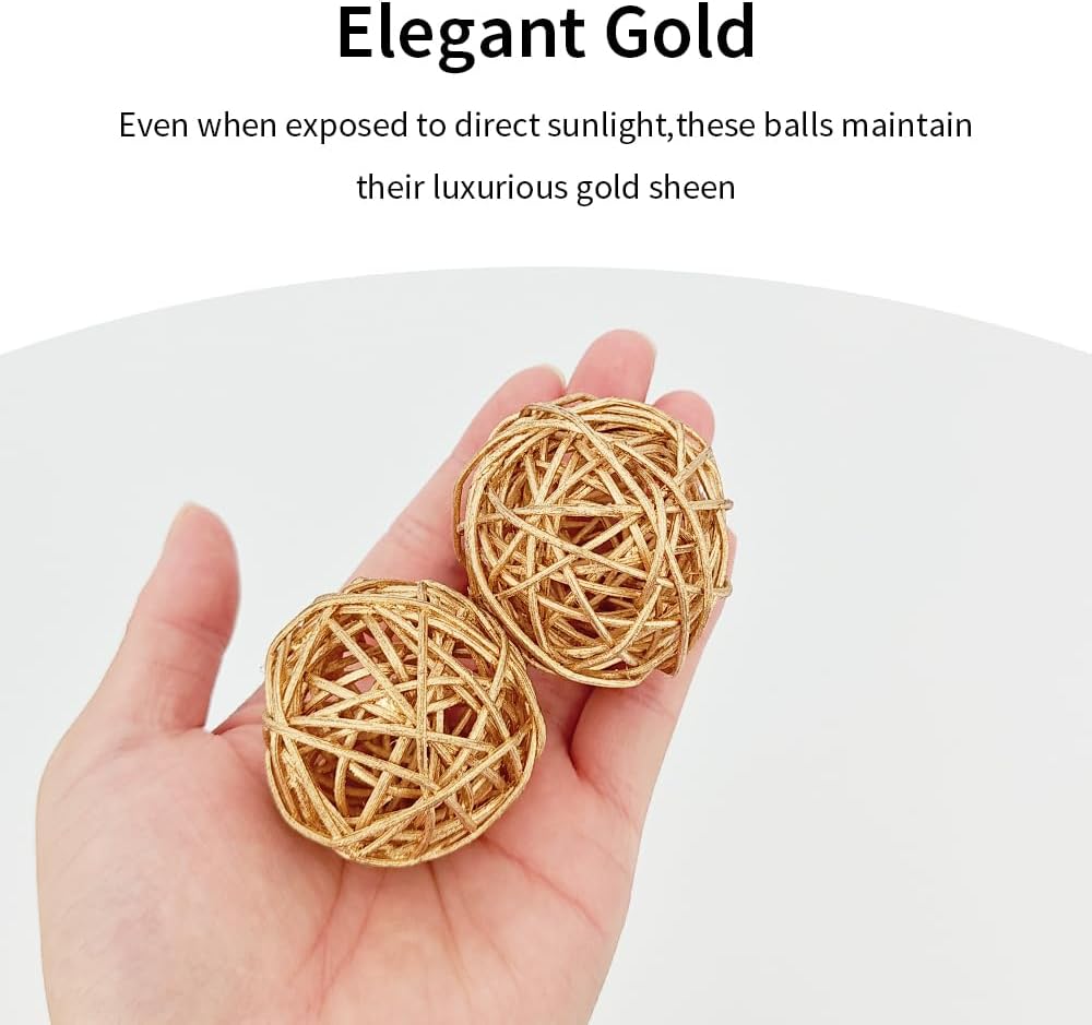 Inch Gold Wicker Rattan Balls Fade Resistant Decorative Orbs Decor Wedding Centerpiece Bowls Vase Fillers - Set of 12