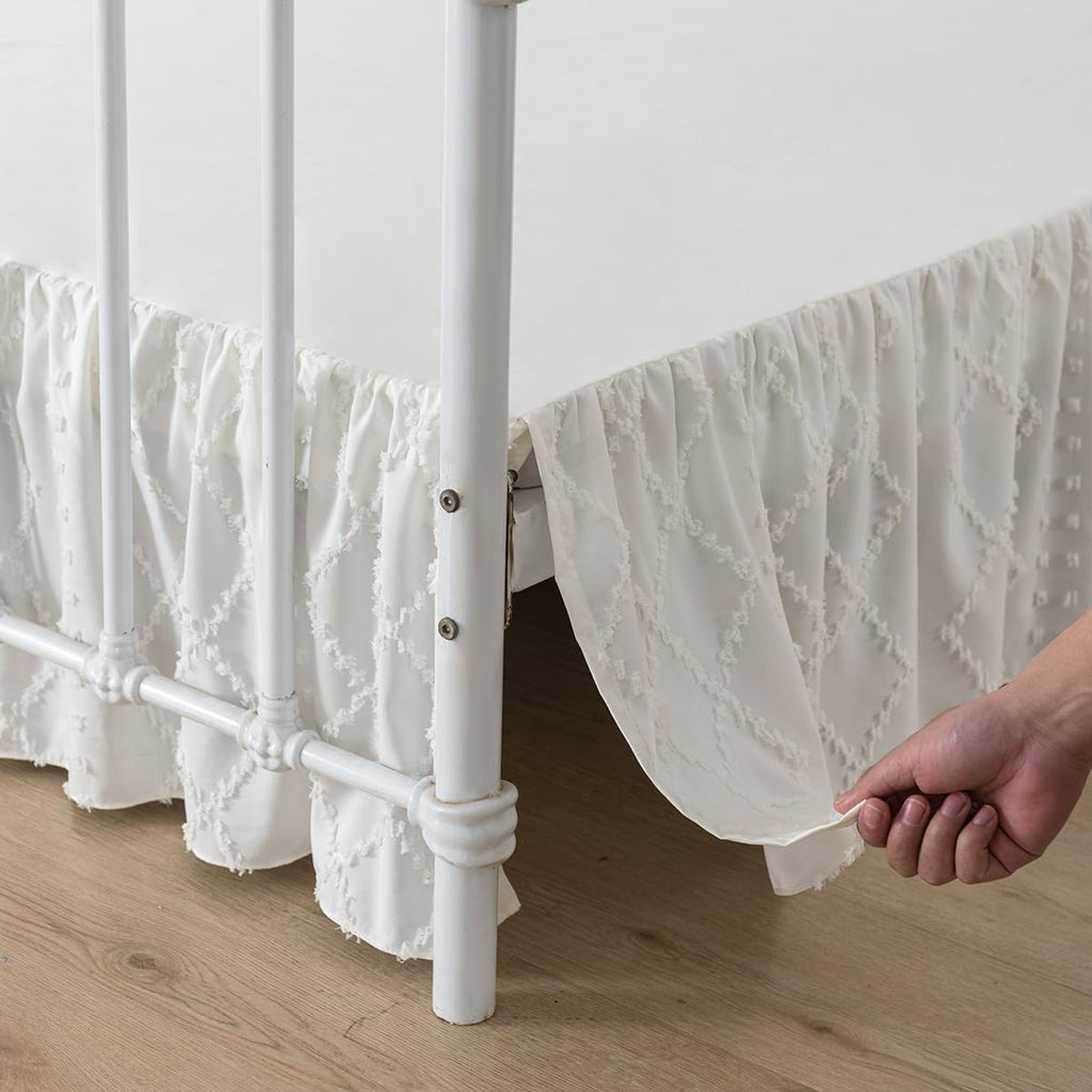 Bed Skirt Ruffled Bed Skirt with Split Corners, Ivory