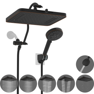 13'' 5-spray Rain Shower Head, 10-Spray Handheld, Oil Rubbed Bronze