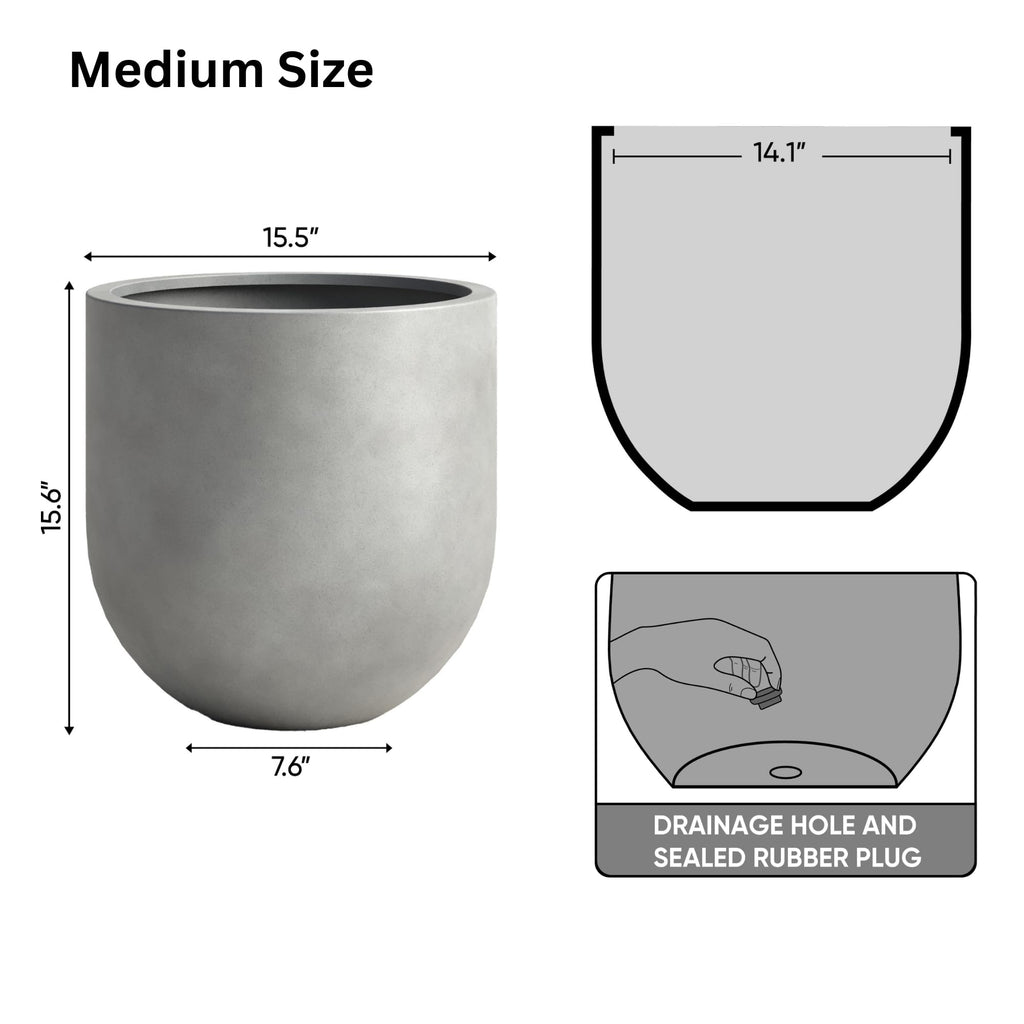 Signature Mount Antero 15.7''D x 15.7''H Modern Indoor Outdoor Fiberstone Bullet Shaped Planter, Durable Round Garden