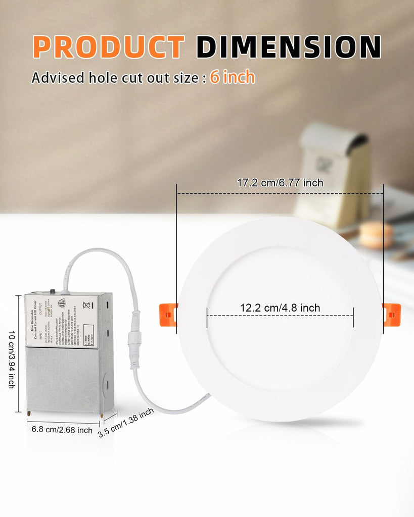 Recessed Lighting 6 inch - 12W 1100LM High Brightness,5CCT 2700K/3000K/3500K/4000K/5000K Selectable,Ultra-Thin LED