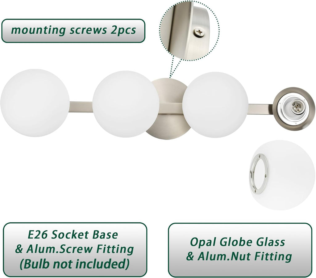 Bathroom Vanity Light Fixtures, Modern 4 Lights Globe Wall Sconce Lighting Brushed Nickel, Porch Wall Mount Light